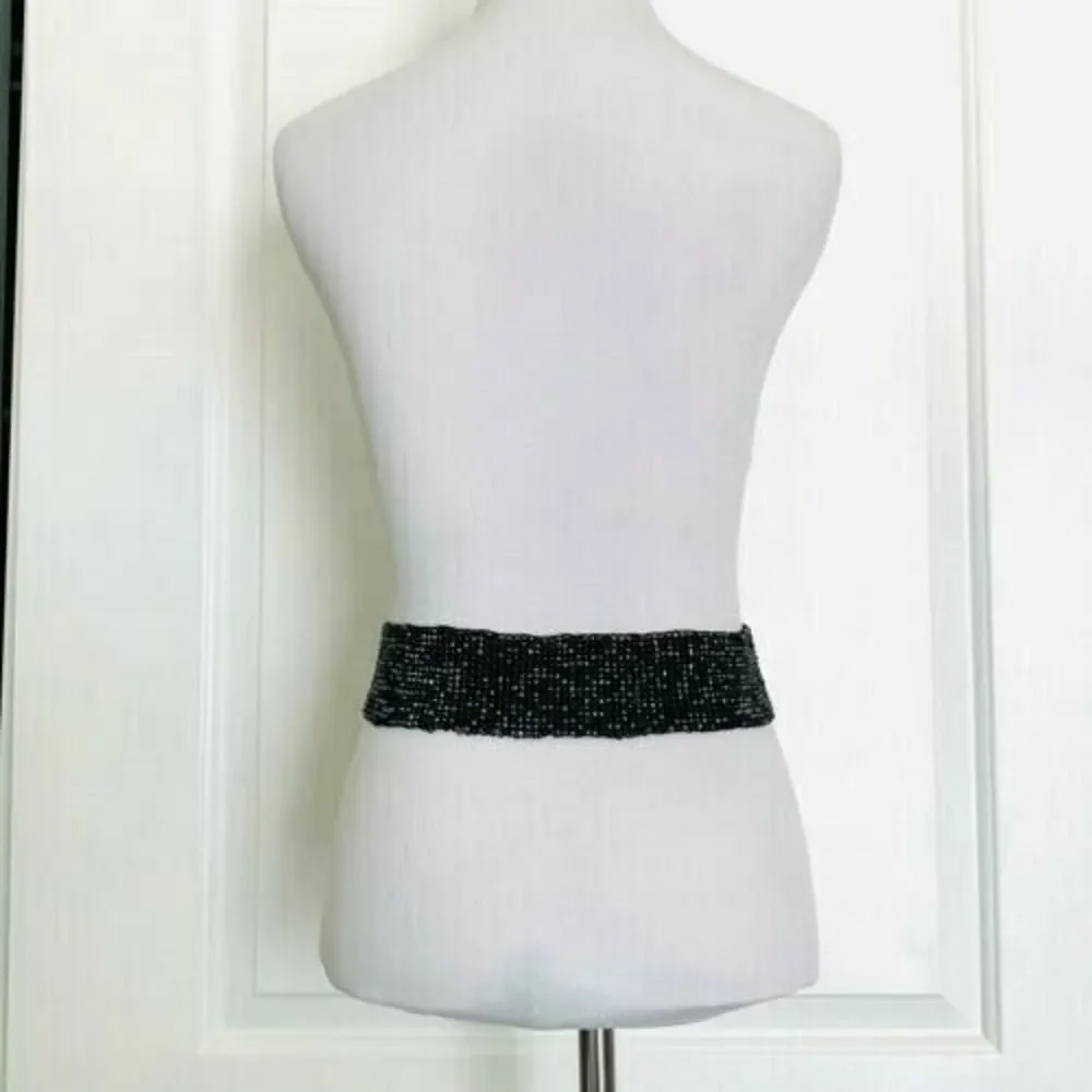 Los Angeles Boutique Beaded Stretch Belt Wood HANDMADE Black Bali Fashion Chic